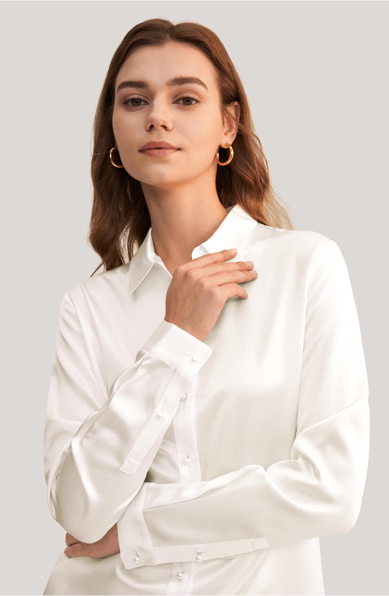 Lilysilk Classic Pearl Button Silk Shirt, Alternate, color, Natural White