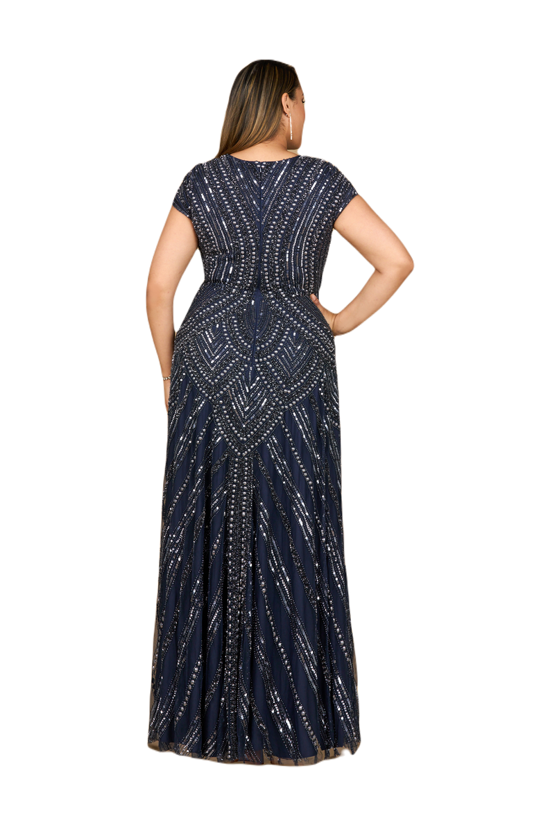 LARA New York Cap Sleeve Beaded A-Line Gown, Alternate, color, Navy