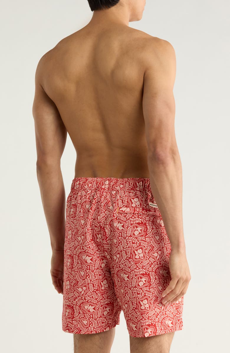 Scotch & Soda Leafy Floral Print Swim Trunks, Alternate, color, Fire Whirl