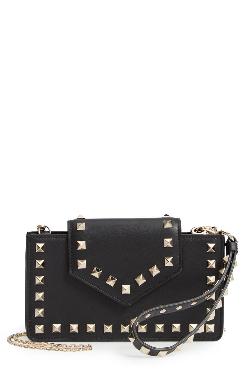 Valentino Garavani Rockstud Leather Smartphone Case, Main, color, 