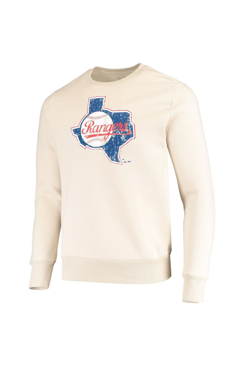 Men's Majestic Threads Oatmeal Texas Rangers Fleece Pullover Sweatshirt, Alternate, color, Oatmeal
