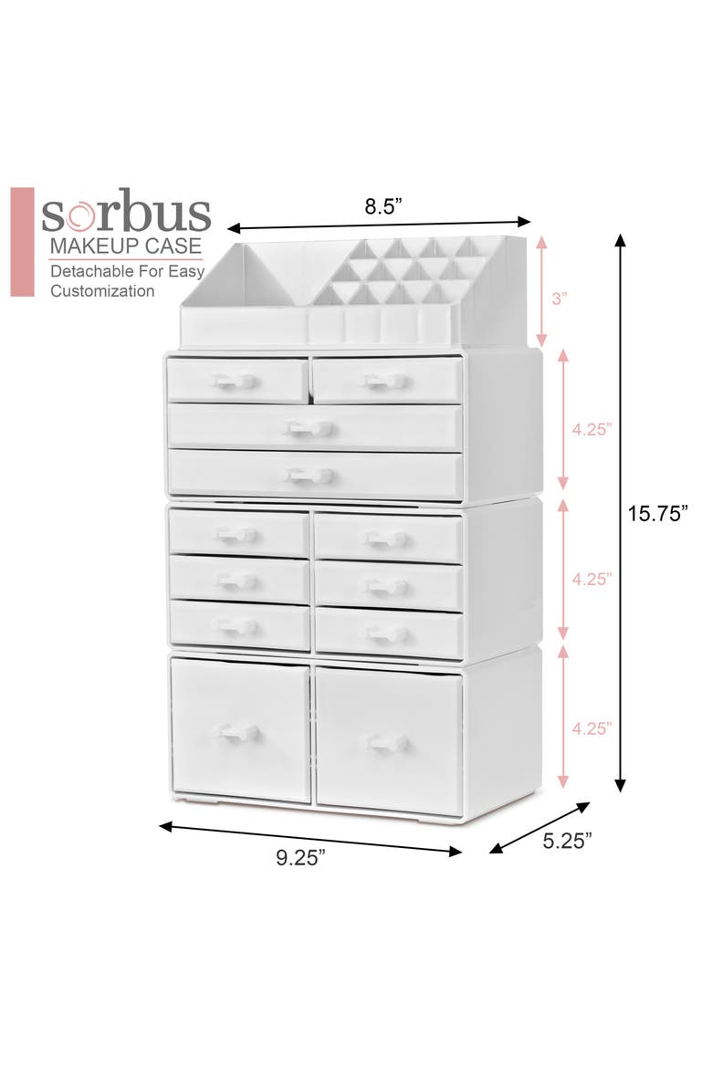 Large 12-Drawer Makeup Organizer Case, Alternate, color, WHITE