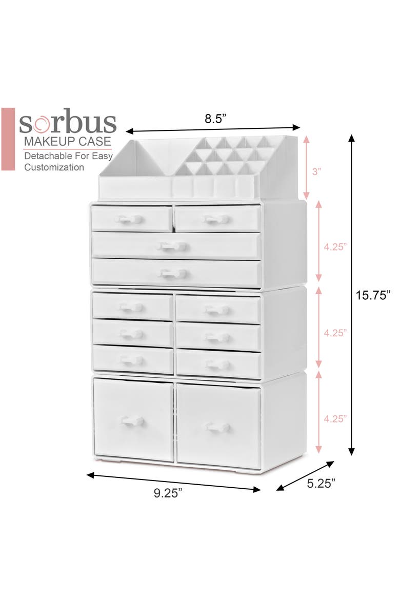 SORBUS Large 12-Drawer Makeup Organizer Case, Alternate, color, White