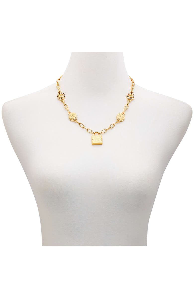 True Religion Lock & Logo Necklace, Alternate, color, Goldtone