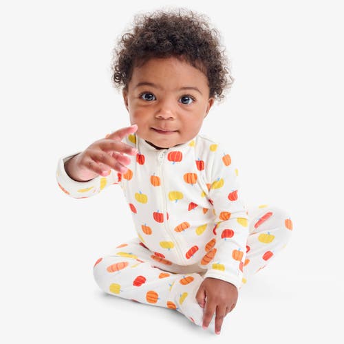 Primary Baby Organic Zip Footie In Candy Pumpkins In White