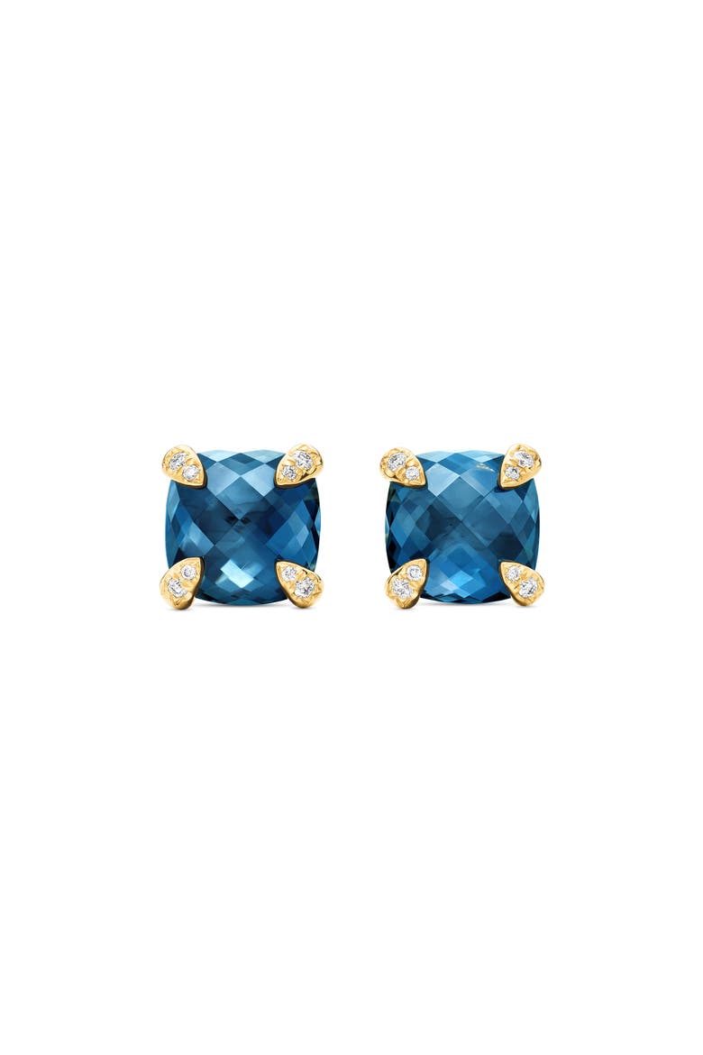 Châtelaine Earrings with Semiprecious Stones in 18K Gold, Main, color, YELLOW GOLD/ BLUE TOPAZ