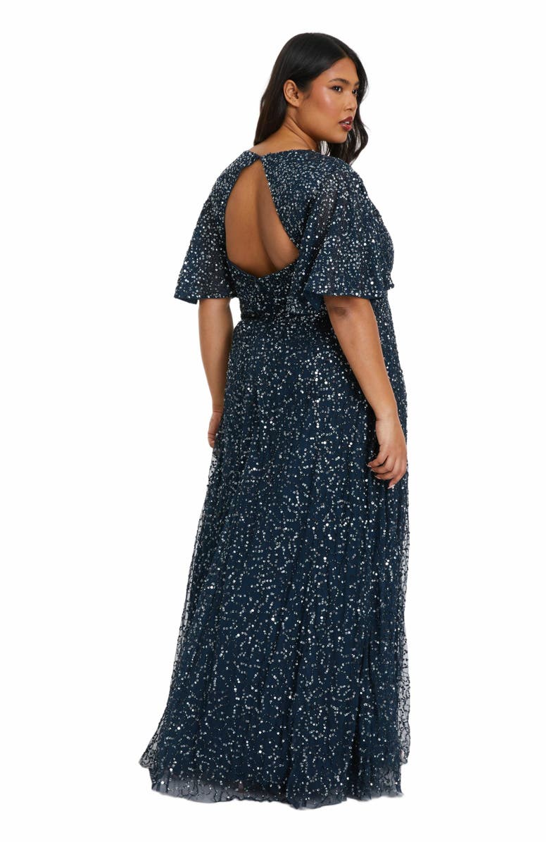 QUIZ Embellished Angel Sleeve Open Back Maxi Dress, Alternate, color, 