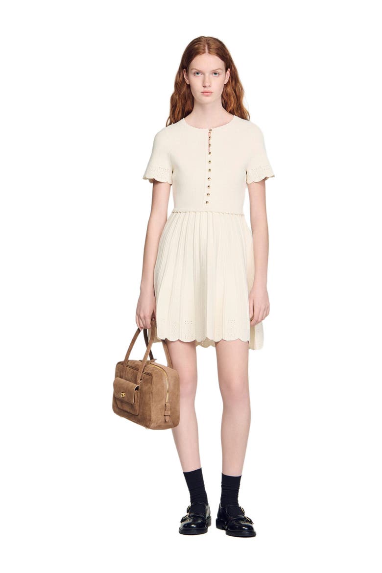 Pointelle knit short dress, Alternate, color, Ecru
