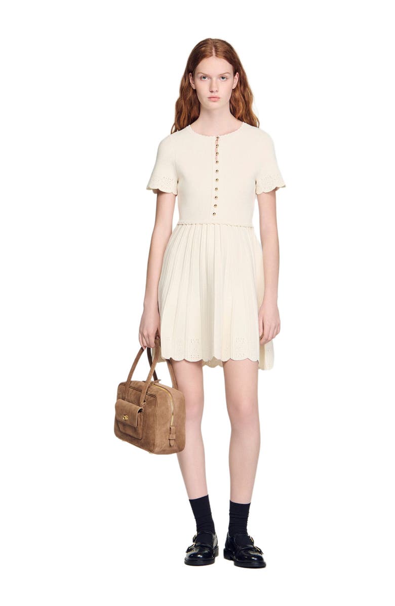 SANDRO Pointelle knit short dress, Alternate, color, Ecru