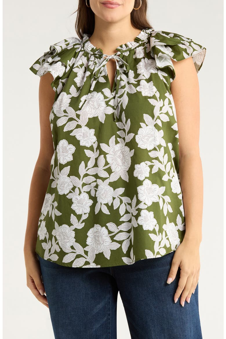 Haizley Floral Print Cap Sleeve Shirt, Main, color, CREAM-GREEN