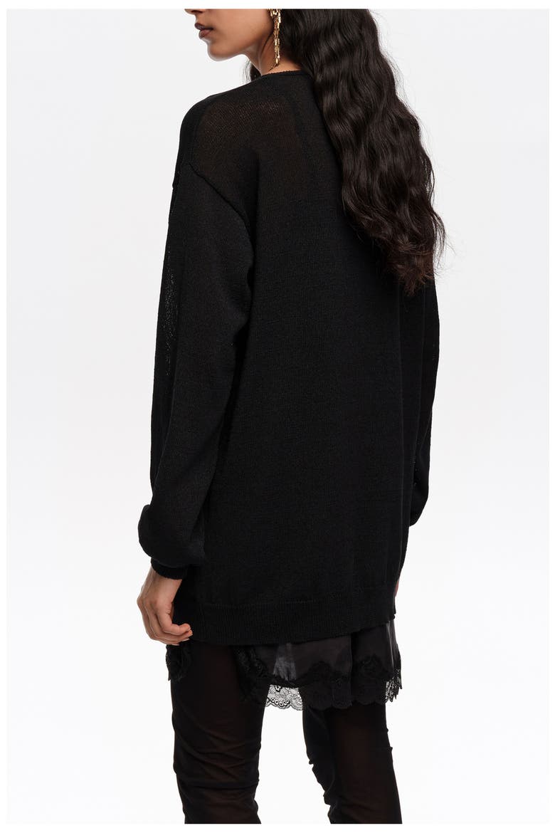 Cotton V-Neck Sweater, Alternate, color, BLACK