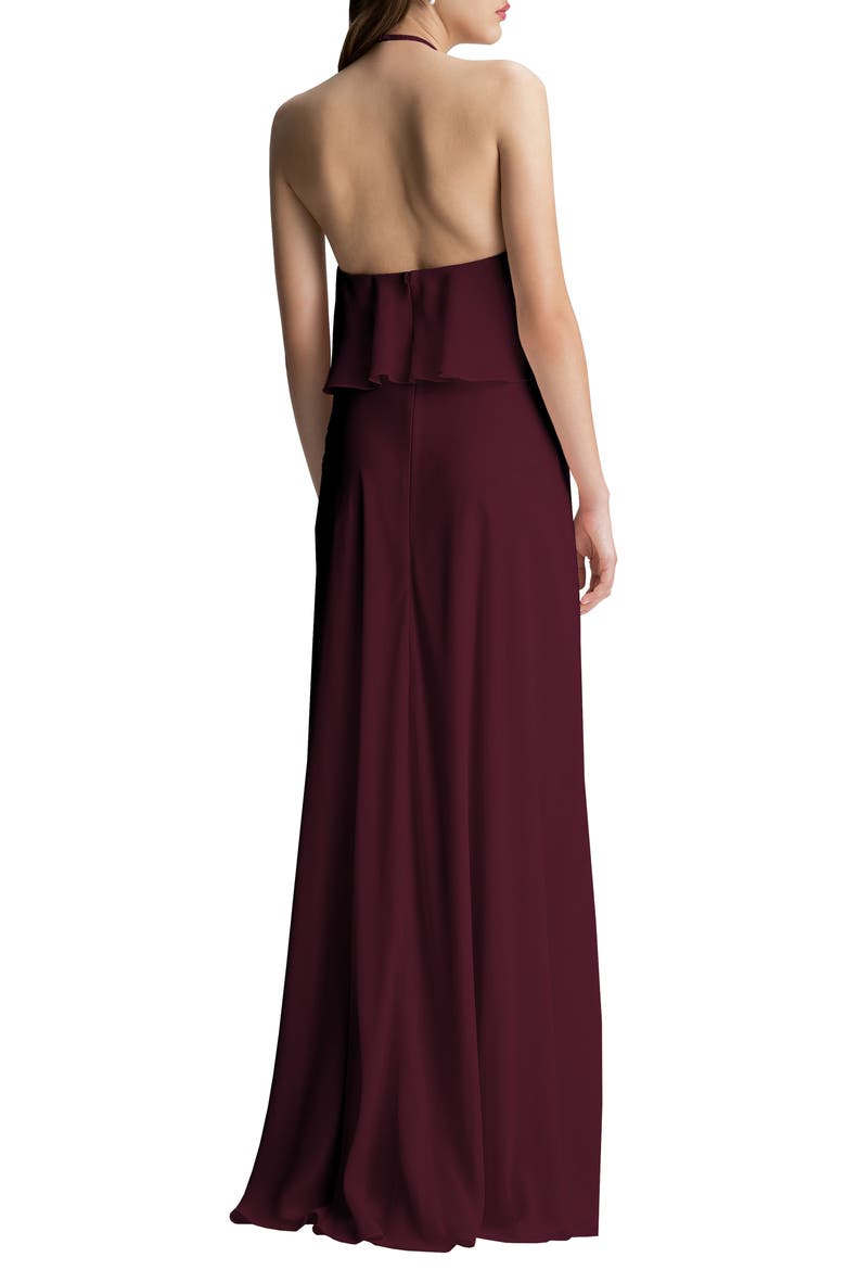 Halter Overlay Chiffon A-Line Gown, Alternate, color, WINE