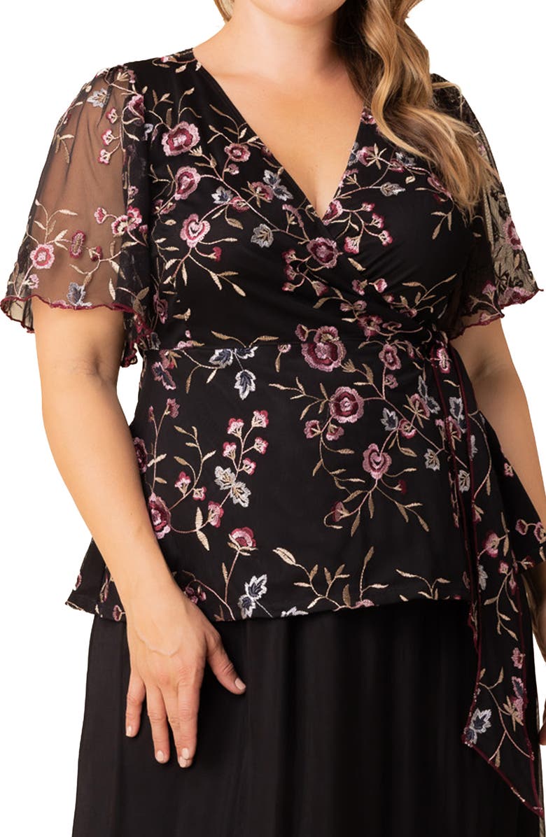 Kiyonna Rosalie Embroidery Wrap Top, Alternate, color, Moonlit Garden