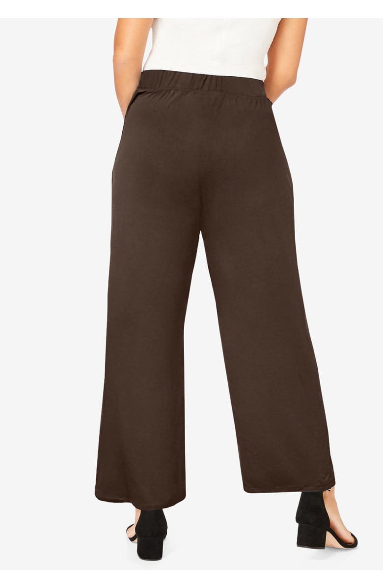 Jessica London Everyday Stretch Knit Wide Leg Pant, Alternate, color, Black Bias Stripe