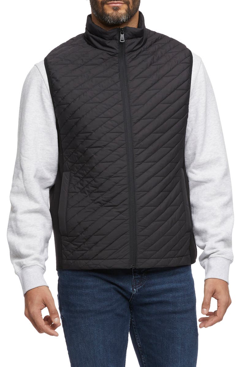 Bernardo Mixed Media Vest, Main, color, Black