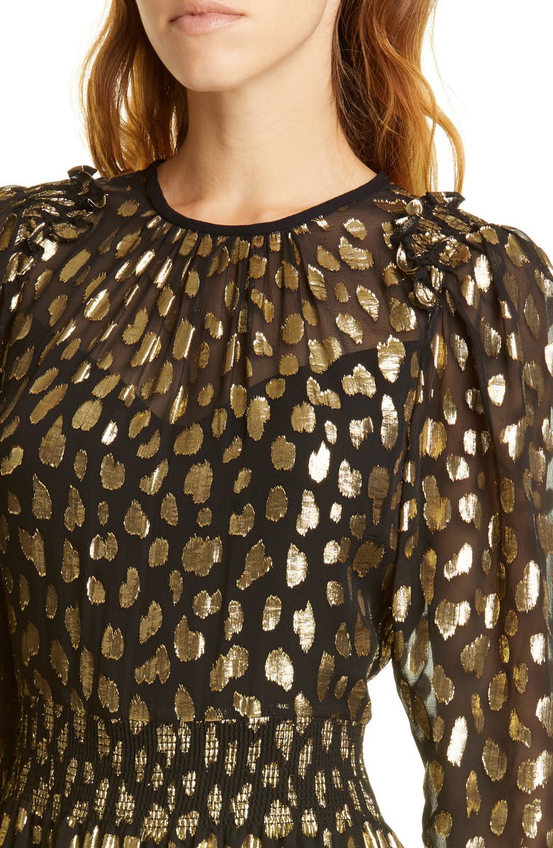 Rebecca Taylor Leopard Metallic Long Sleeve Dress, Alternate, color, 