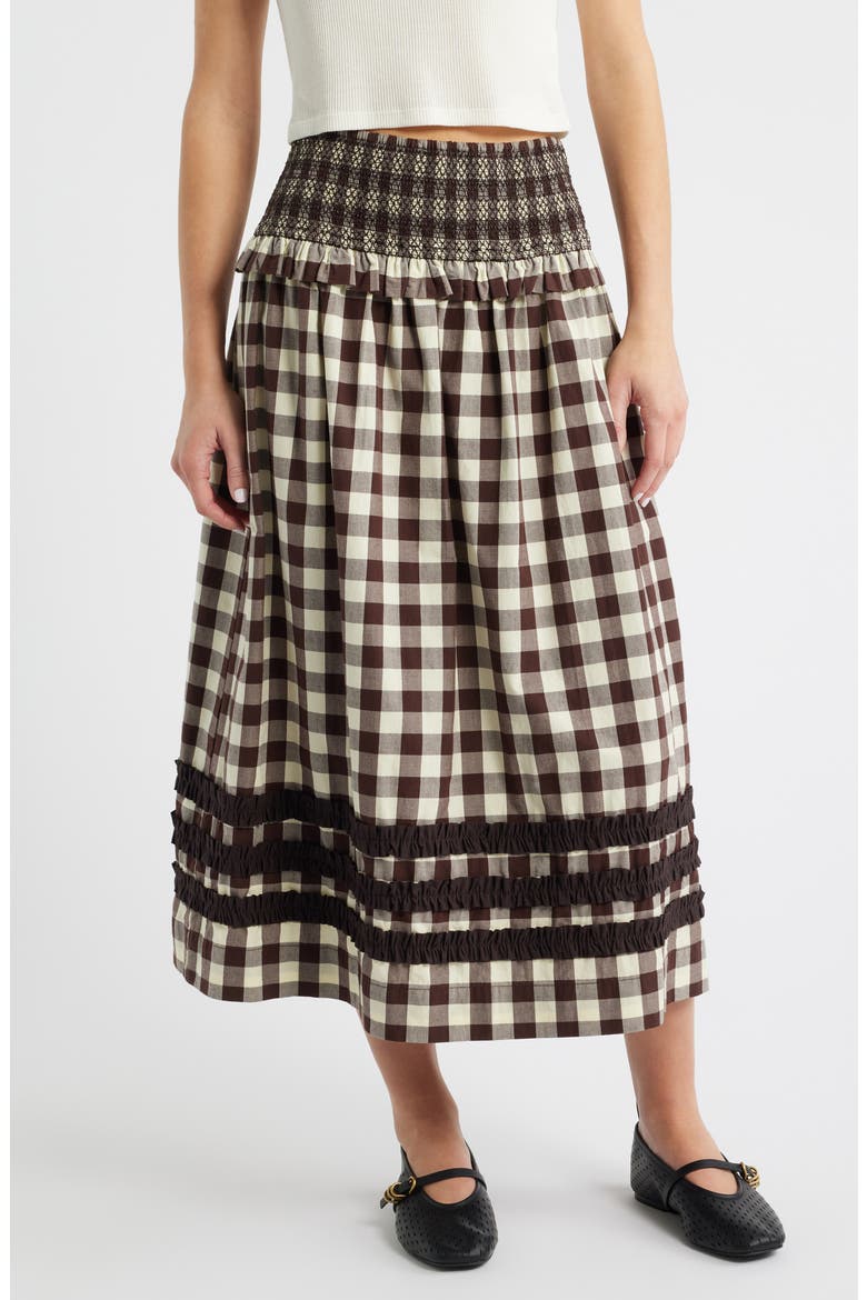 Ava Ruffle Trim Midi Skirt, Main, color, BUTTER