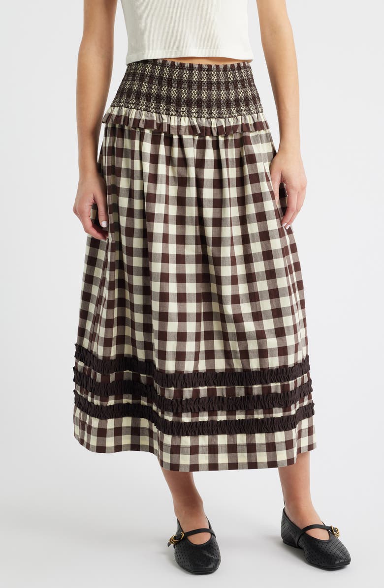 Damson Madder Ava Ruffle Trim Midi Skirt, Main, color, Butter