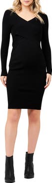 Ripe Maternity Sadie Long Sleeve Cross Front Rib Maternity Dress