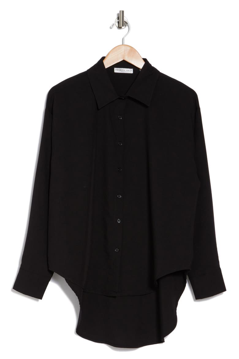 Oversize High-Low Button-Up Shirt, Alternate, color, BLACK