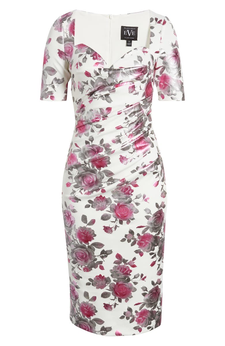 Black Halo Amandalee Floral Satin Cocktail Sheath Dress, Alternate, color,