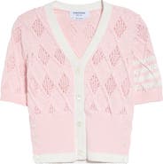 Thom Browne 4-Bar Argyle Pointelle Stitch Short Sleeve Cardigan