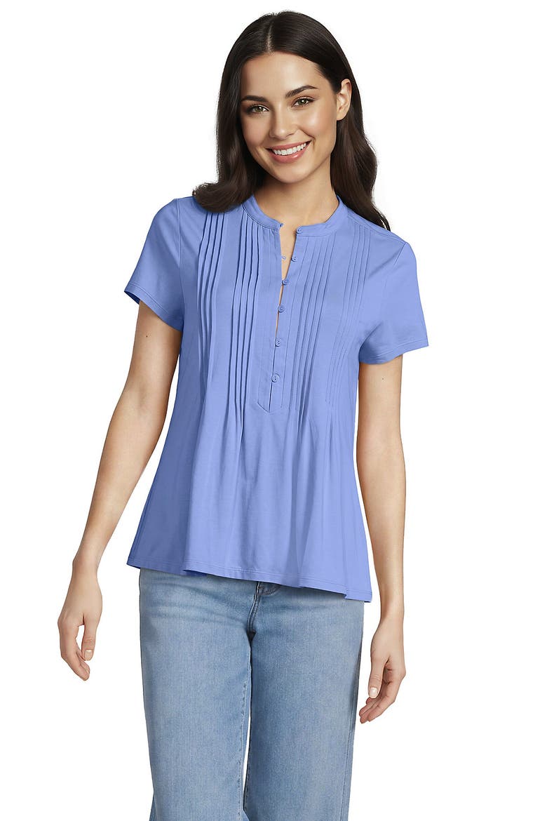 Tall Lightweight Jersey Button Pintuck Top, Main, color, Clear Blue Sky
