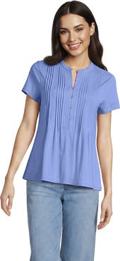Lands' End Tall Lightweight Jersey Button Pintuck Top