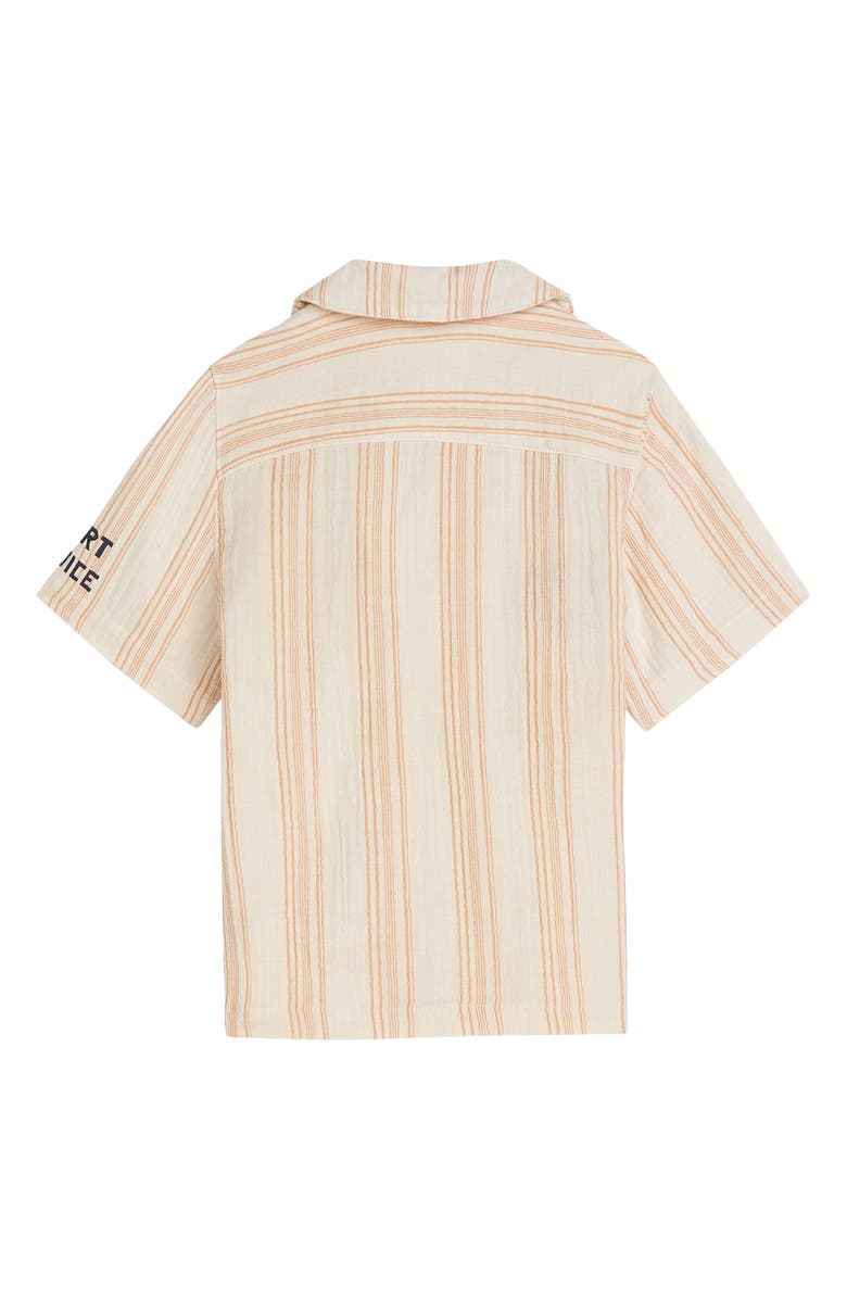 Scotch & Soda Kids' Stripe Embroidered Button-Up Camp Shirt, Alternate, color, Eggnog Stripe