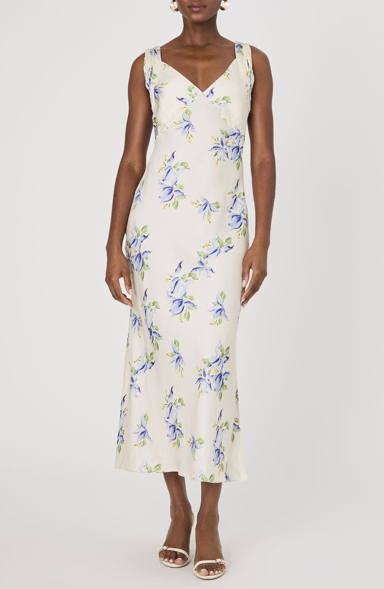 French Connection Ennis Vivian Floral Satin Maxi Dress, Main, color, Pale Iris Multi