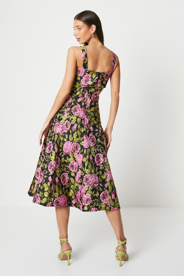 Wide Strap Jacquard Midi Dress, Alternate, color, Black