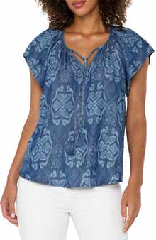 Liverpool Los Angeles Batik Print Flutter Sleeve Top