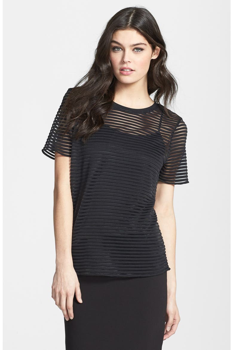 Sheer Stripe Tee, Main, color, BLACK