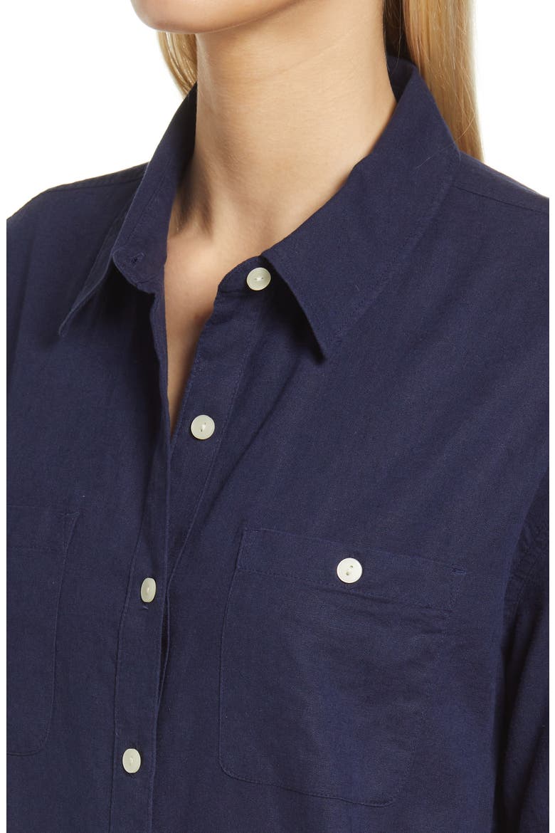 Women's Linen Button-Up Shirt, Alternate, color, NAVY PEACOAT