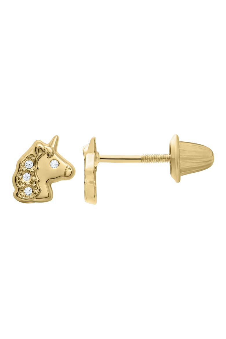 14K Gold & Cubic Zirconia Unicorn Stud Earrings, Alternate, color, GOLD