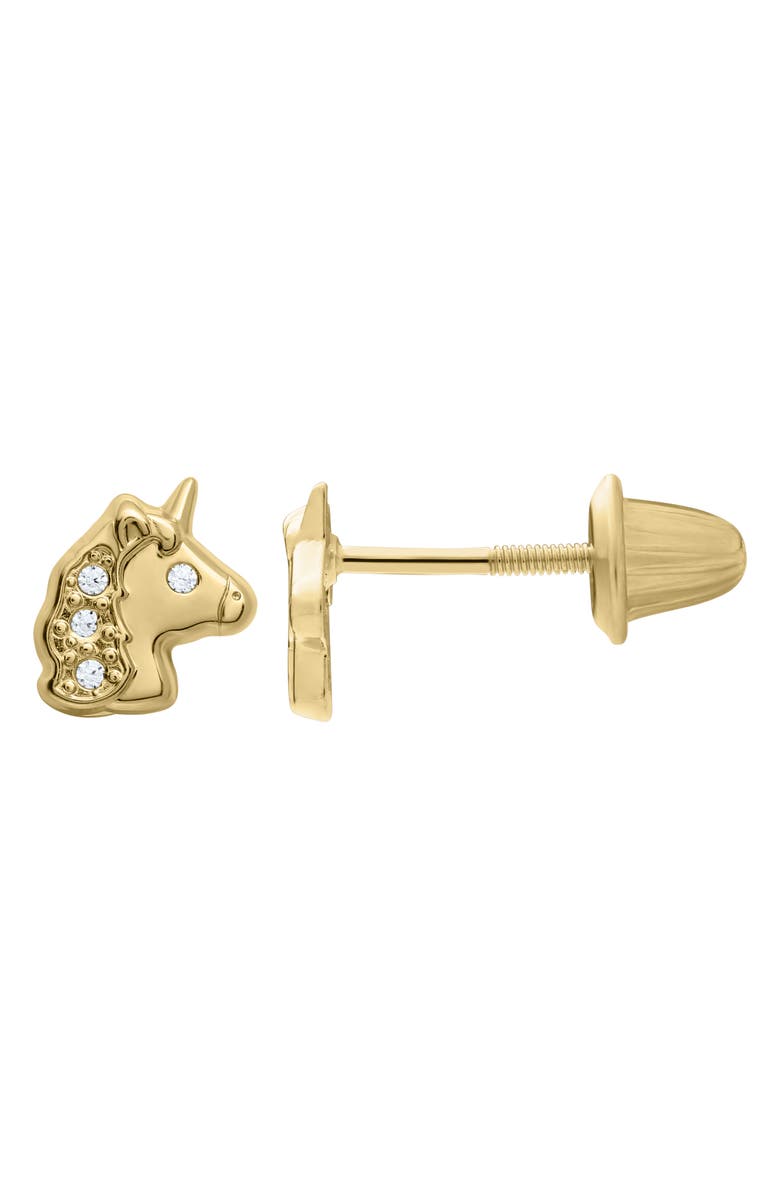 Mignonette 14K Gold & Cubic Zirconia Unicorn Stud Earrings, Alternate, color, Gold