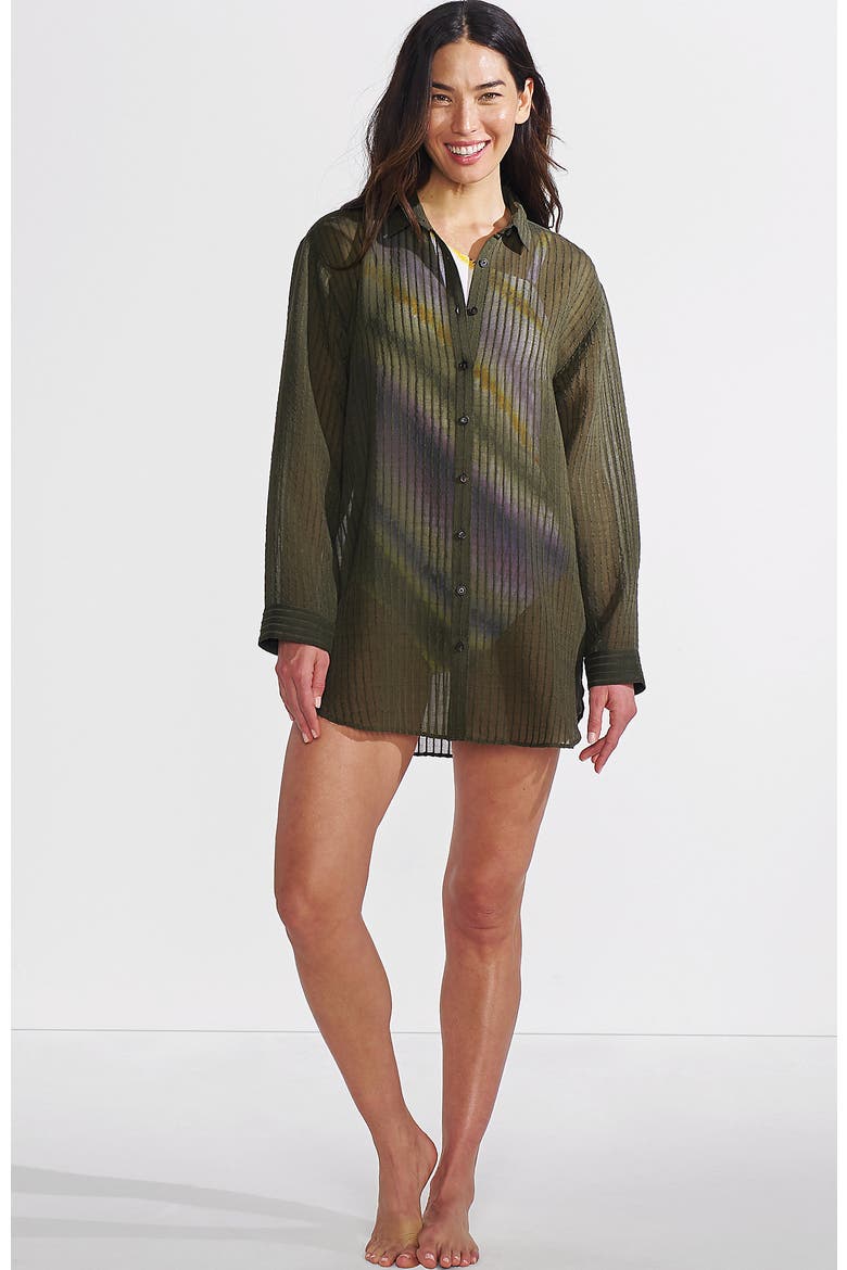 Cotton Gauze Button Down Swim Cover-up Shirt Dress, Main, color, Rich Olive Green