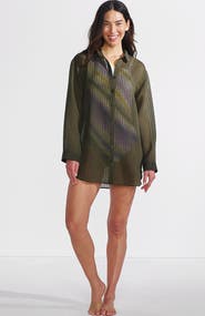 Lands' End Cotton Gauze Button Down Swim Cover-up Shirt Dress