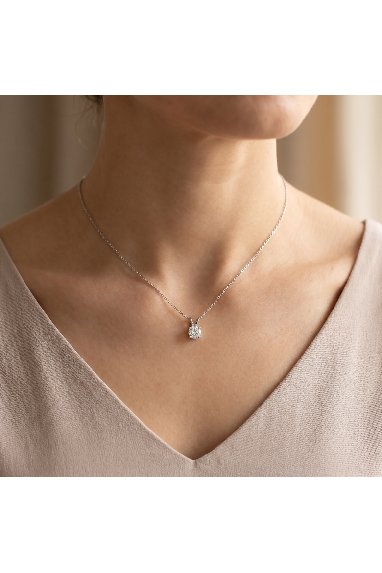 1 1/4ct Lab Grown Diamond Round Solitaire Pendant 14K Gold Necklace, Alternate, color, 14k White Gold