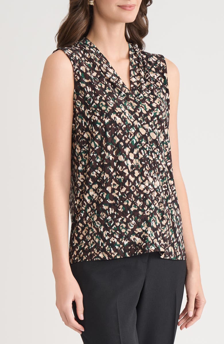 KASPER Print Pleated Sleeveless Shell, Alternate, color, Rich Chocolate Multi