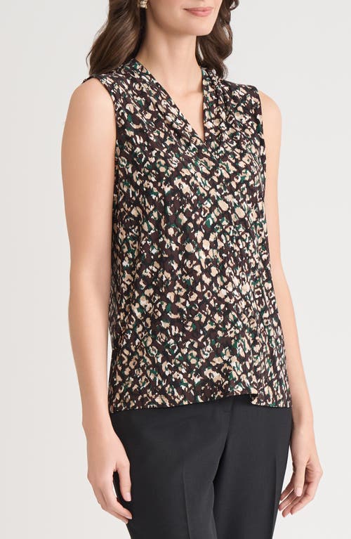 Kasper Print Pleated Sleeveless Shell In Gray