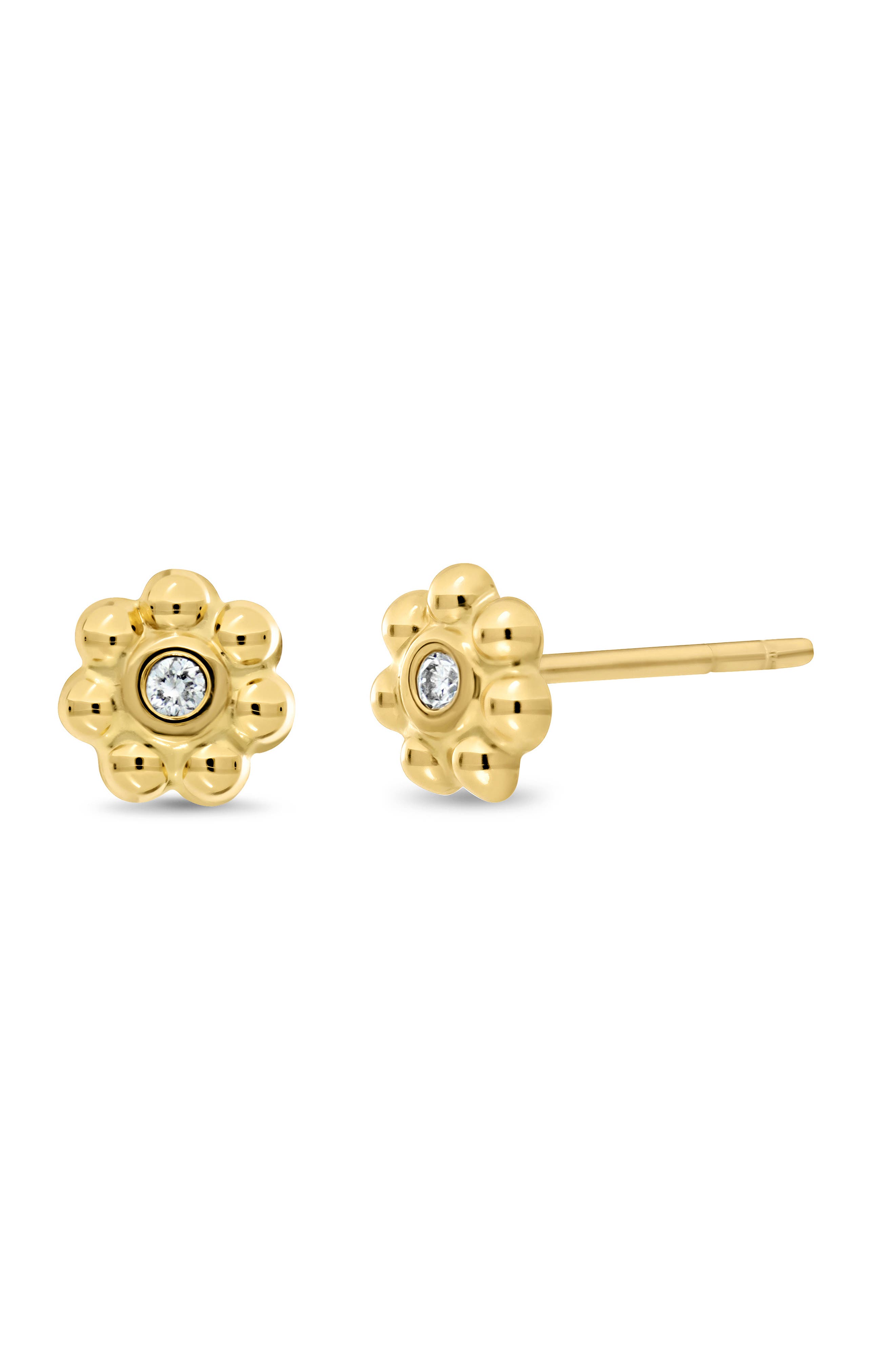 18K Gold Icon Diamond Flower Stud Earrings