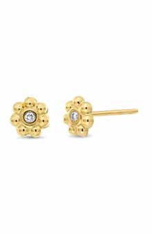 18K Gold Icon Diamond Flower Stud Earrings