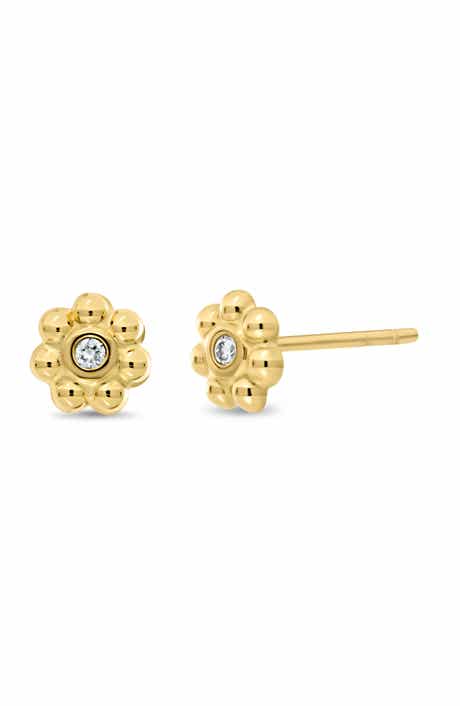 18K Gold Icon Diamond Flower Stud Earrings