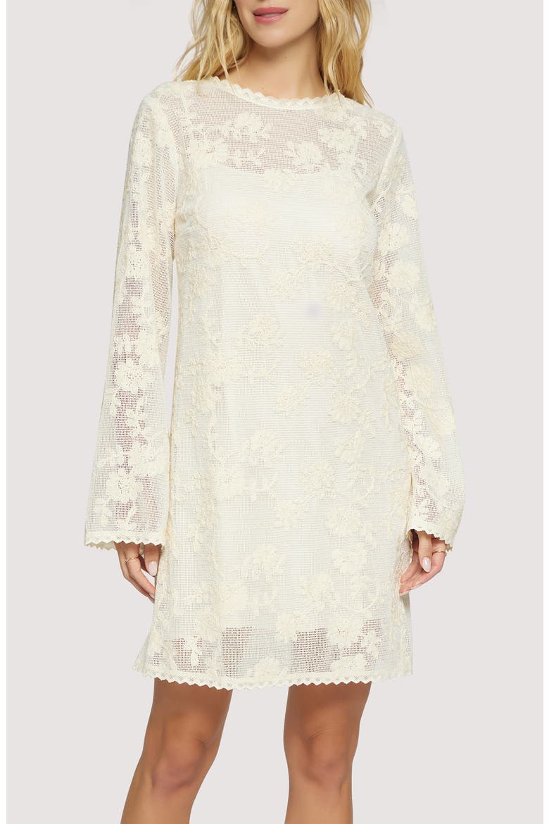 Fiorenza Floral Embroidery Long Sleeve Cotton Blend Minidress, Alternate, color, CREAM