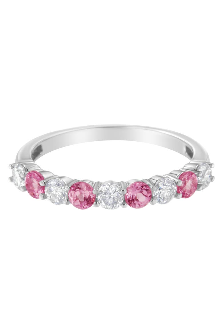 10K Gold 1/2 cttw Diamond and 3MM Created Gemstone Band Ring, Alternate, color, Pink Sapphire