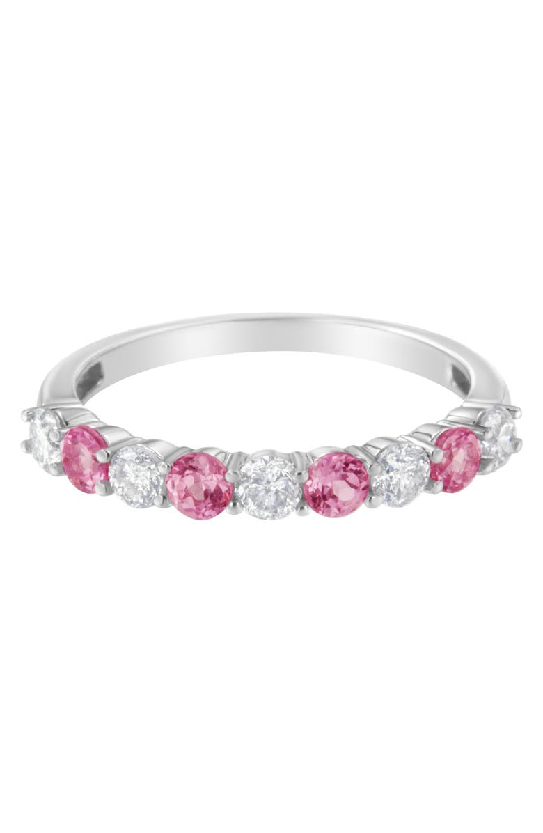 Haus of Brilliance 10K Gold 1/2 cttw Diamond and 3MM Created Gemstone Band Ring, Alternate, color, Pink Sapphire