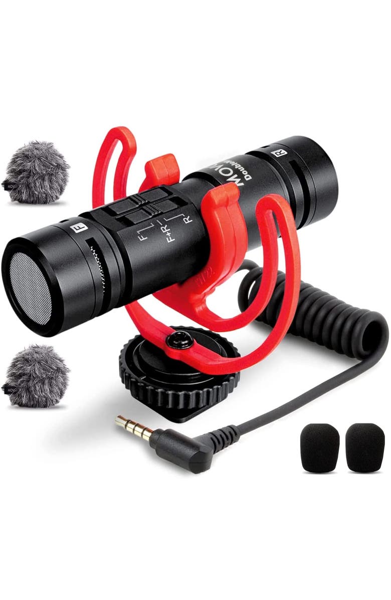 MOVO DoubleMic V2 Two-Sided Shotgun Mic for Camera Vlogging - Dual Capsule External Microphone for iPhone, Android, Smartphones and DSLR Camcorders, Main, color, Black