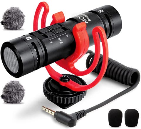DoubleMic V2 Two-Sided Shotgun Mic for Camera Vlogging - Dual Capsule External Microphone for iPhone, Android, Smartphones and DSLR Camcorders