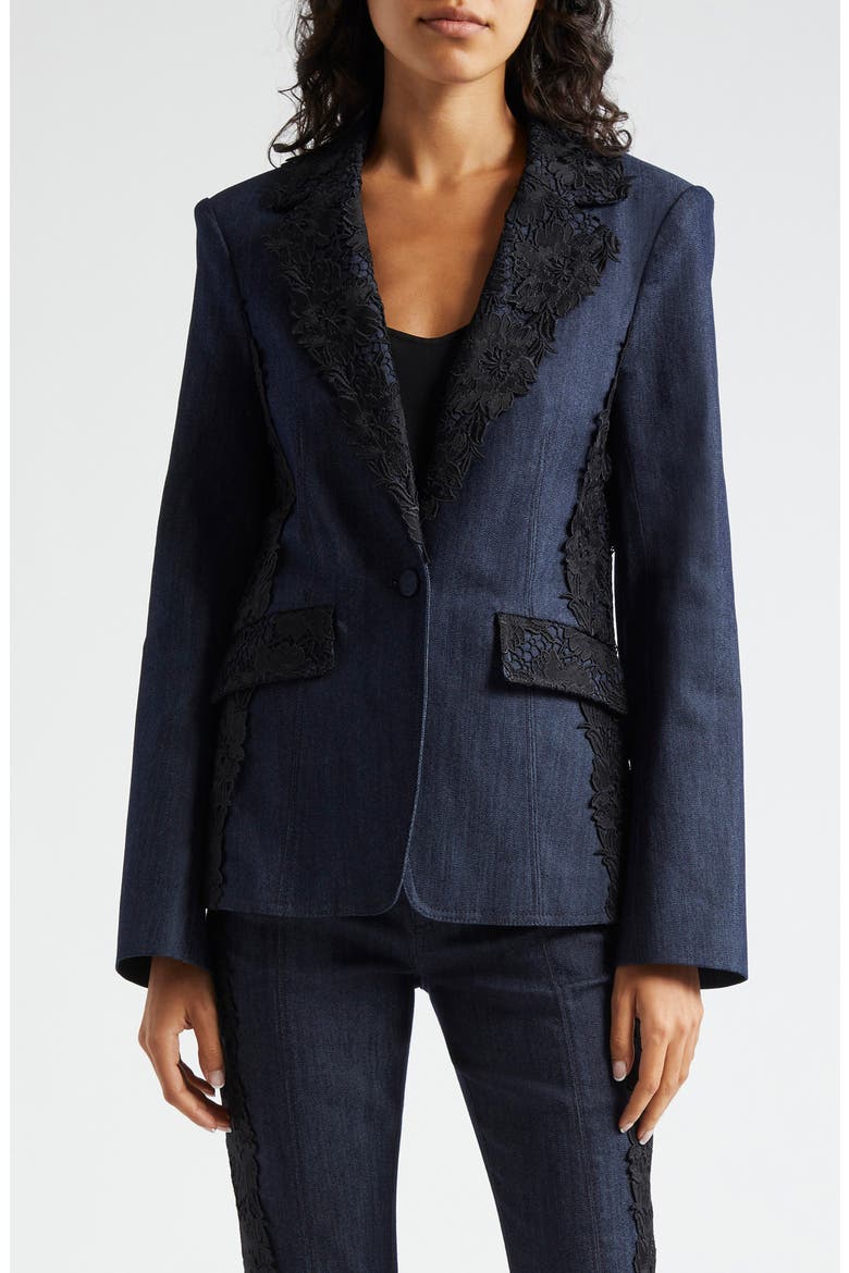 Laney Denim & Lace Blazer, Main, color, INDIGO